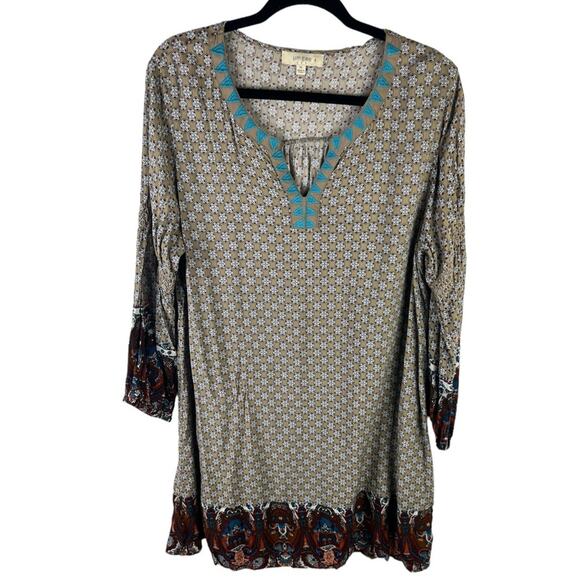 Umgee Peasant Tunic Dress Boho Shift Dress Split Neck sz XL - Picture 7 of 11